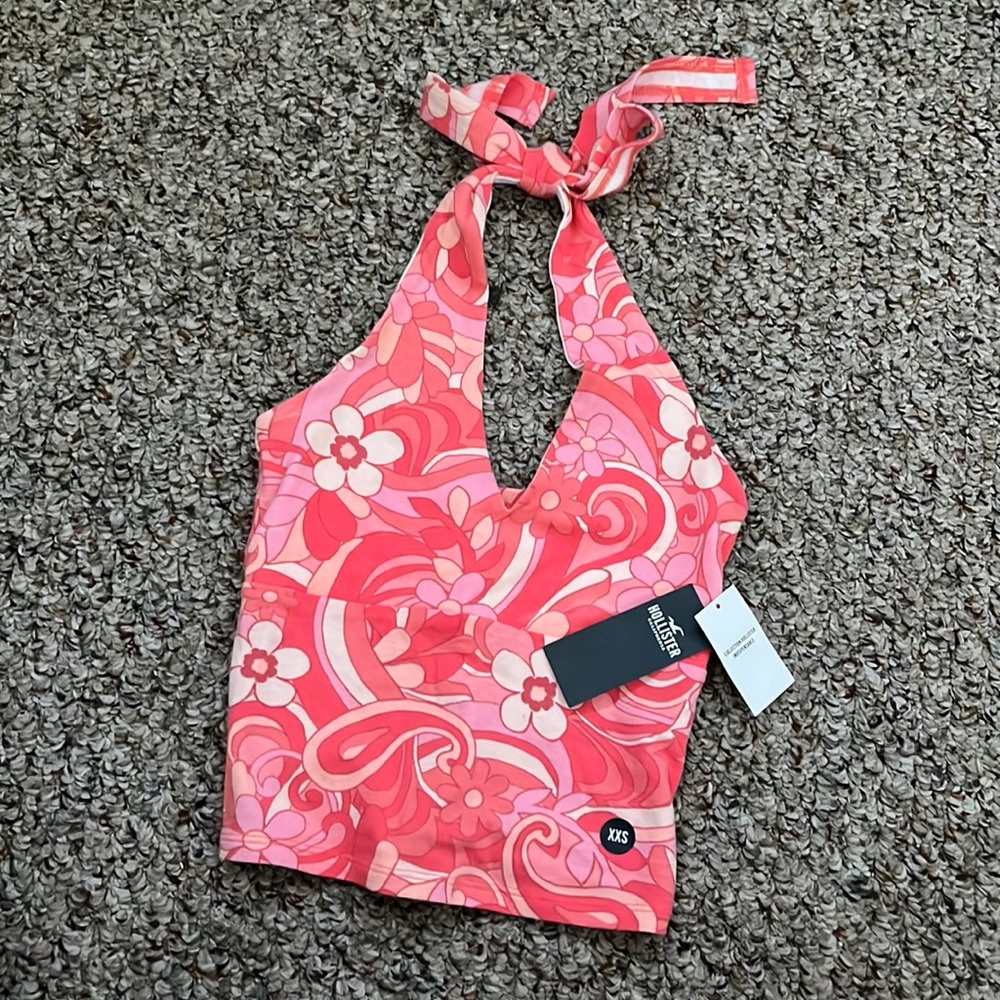 Hollister pink floral halter top
